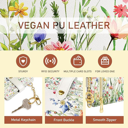 Jogjam Floral Flowers Rfid Ladies Wallet, Small Slim Thin Compact Credit Card Women Wallet, PU Leather Bifold Cash Zipper Coin Pocket ID Window for Female