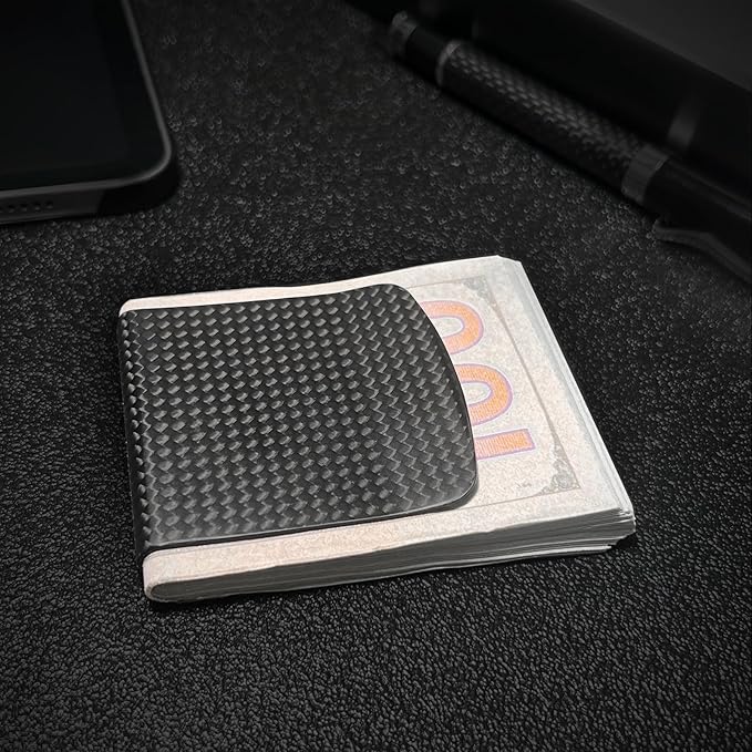 LittleBlack Real Carbon Fiber Money Clip, Ultra-Thin Slim Wallet (8mm / 0.31in), Front Pocket Card Holder, Strong Grip Holds Up to 25 Bills or 7 Cards, Minimalist Gift for Men