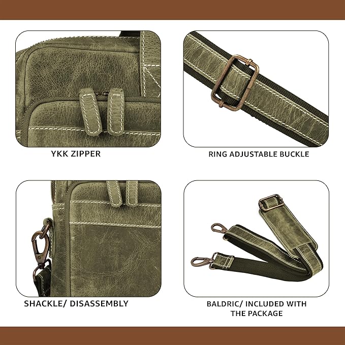 LEATHER VILLAGE 16" Leather Laptop Messenger Briefcase Bag for Men-Leather Satchel for Travel and Office Shoulder Bag- Olive