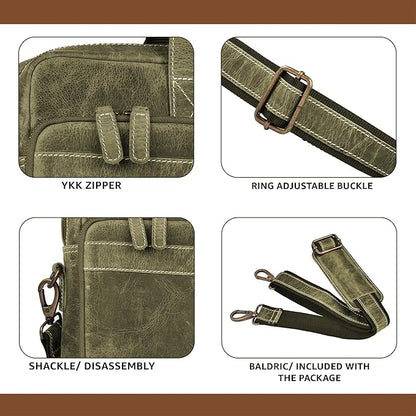 LEATHER VILLAGE 16" Leather Laptop Messenger Briefcase Bag for Men-Leather Satchel for Travel and Office Shoulder Bag- Olive