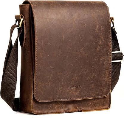 Leathario Crossbody Bag for Men Genuine Leather Small Messenger Shoulder Purse Side Vintage Satchel for Work Travel Daily