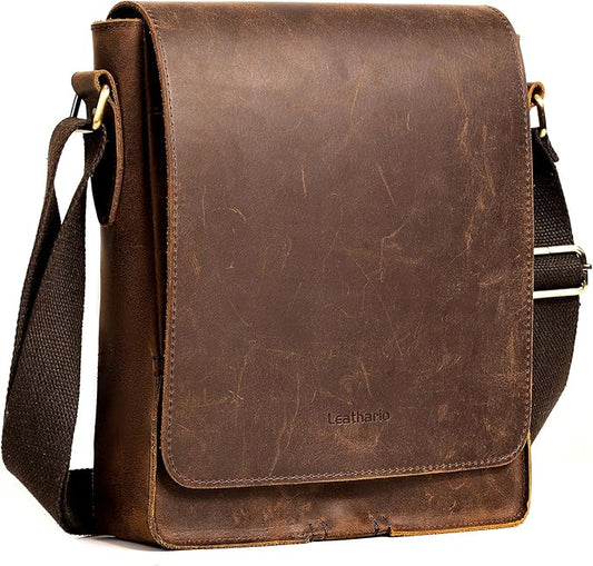 Leathario Crossbody Bag for Men Genuine Leather Small Messenger Shoulder Purse Side Vintage Satchel for Work Travel Daily