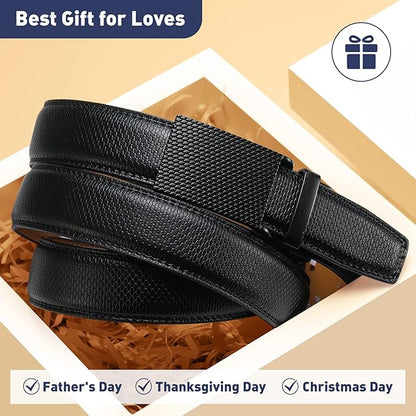Men's Belt, Leather Ratchet Belt For Men's Dress 3.0cm,1 1/8" Size Adjusted Automatic Buckle