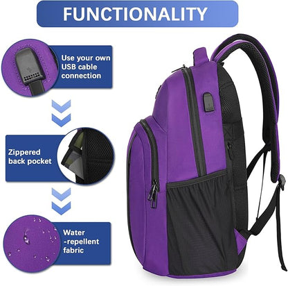 LARIPOP Carry On Backpack for Airplane, 17.3 Inch Laptop Backpack with USB Charging Port, Water Resistant Business Travel Backpack, Lightweight College School Bookbag Anti Theft for Men Women, Purple