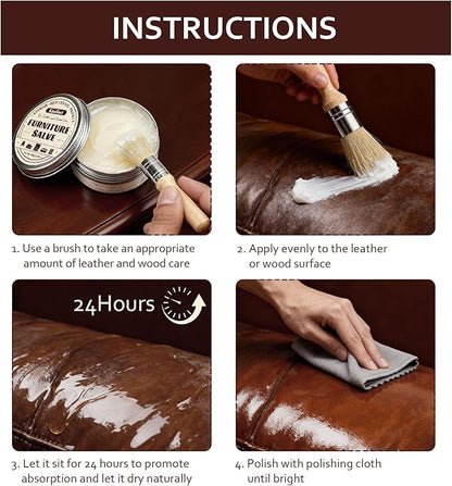 Leather & Furniture Repair Salve, Furniture Salve with Brush for Leather Wood, Leather Conditioner Help Prevent Cracking or Fading