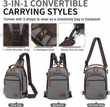 Canvas Sling Bag for Men, Waxed Canvas Crossbody Bag, Retro Vintage Chest Bag Spacious for Outdoor College Work