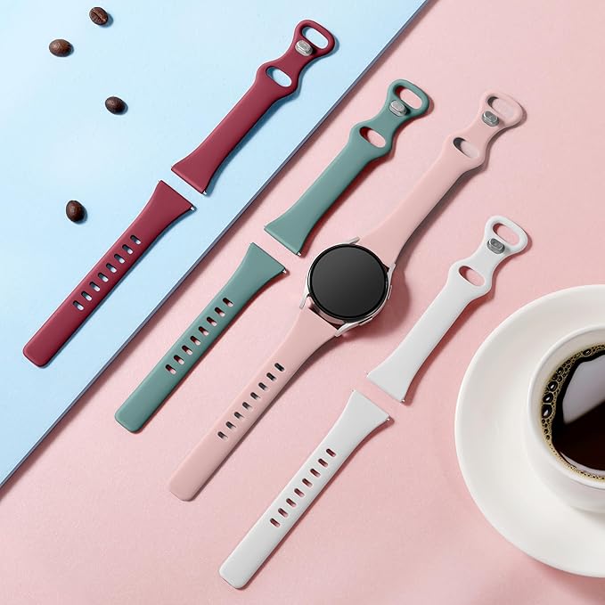 GEAK Compatible with Samsung Galaxy Watch 7 Band/Samsung Galaxy Watch 4 5 6 Bands 40mm 44mm,Classic 4 42mm 46mm,20mm Soft Slim Strap for Galaxy Watch 6 Band Large White/Sand Pink/Pine Green/Wine Red