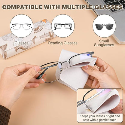PU Leather Hard Shell Glasses Case, Floral Design Metal Frame, Portable Eyeglass Cases with Cleaning Cloth