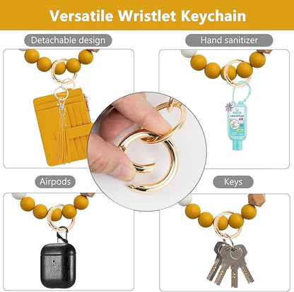 KNGITRYI Wallet Keychain Wristlet for Women,Slim RFID Credit Card Holder Purse Tassel Keychain Bangle Key Ring for Men Women