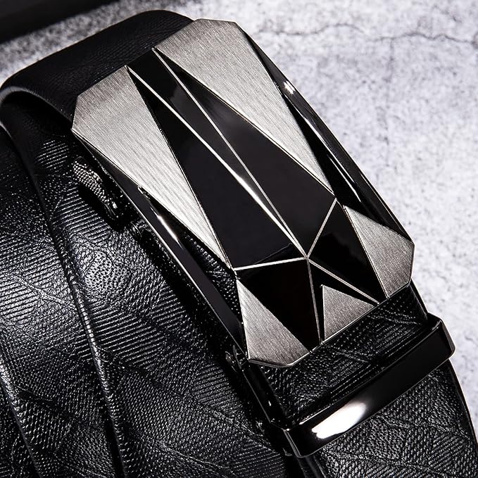 Dubulle Designer Ratchet Belt for Men Leather Fashion Adjustable Automatic Buckle Sliding Removable Dress Casual