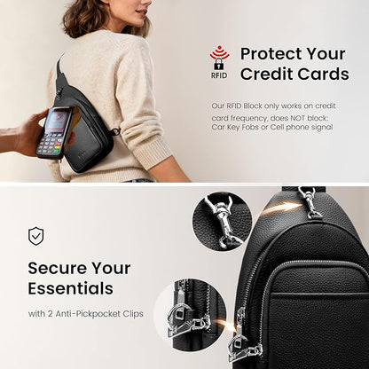 befen Genuine Leather Small Sling Bag for Women Anti-Theft Crossbody Chest Bags Multi-Pockets Fanny Pack with RFID Card Slots