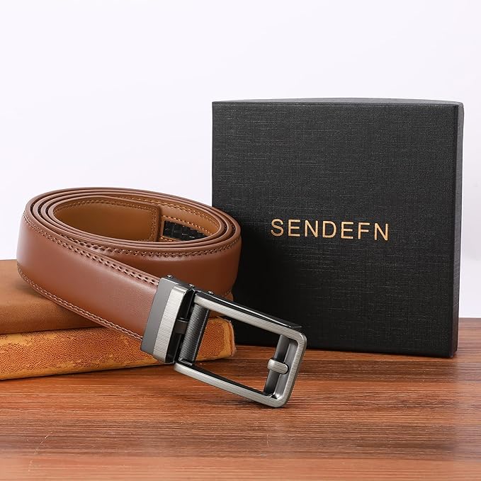 SENDEFN Men's Leather Dress Casual Belt 1 3/8" Automatic Adjustable Click Buckle Belts with Gift Box