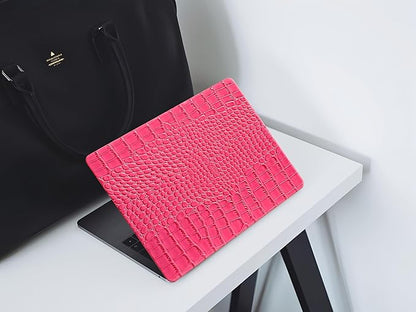 KEROM Compatible for Crocodile MacBook Pro 13 Inch Case 2025-2016 M2 M1 A2338 A2289 A2251 A2159 A1989 A1706 A1708, Textured Aligator Skin Snakeskin PU Leather Hardshell & Keyboard Cover, Pink