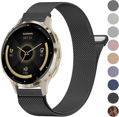 18mm Metal Bands for Garmin Venu 3S / Venu 4 41mm / Venu 2S / Vivoactive 4S / Vivomove 3S / Forerunner 265s Watch Bands, Quick Release Stainless Steel Metal Replacement Wristband Strap for Garmin Forerunner 255s/265s Bands Women Men