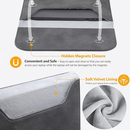 HYZUO 15 Inch Laptop Sleeve Compatible with MacBook Air 15.3/15 M3/M2 A3114 A2941 2023-2024, 15-inch Surface Laptop 7/6/5/4/3, MacBook Pro 15 A1990 A1707 2016-2019, Faux Suede Leather Case, Space Gray