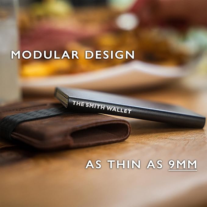 Hacksmith The Smith Wallet – Slim RFID Blocking Wallet for Men – Minimalist Front Pocket Wallet with Money Clip Band – Tactical Leather and Metal Wallets for Credit Cards & Cash (Cognac)
