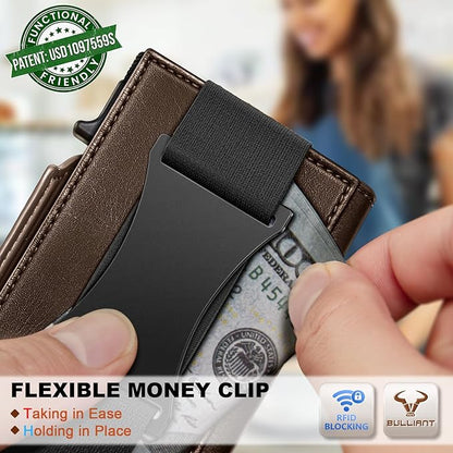 BULLIANT Men Wallet Gift Boxed,Slim Front Pocket Wallet Money Clip Card Holder 3.8"x2.7",Pop-up Access