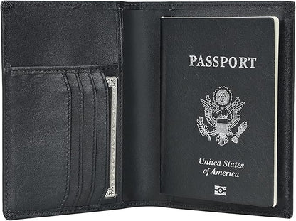 Polare Men's Slim RFID Blocking Leather Passport Holder Travel Bifold Wallet (Black)
