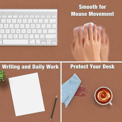 Hsurbtra Desk Pad, 30" x 14" PU Leather Desk Mat, XL Extended Mouse Pad, Waterproof Desktop Blotter Protector, Non-Slip Ultra Thin Large Laptop Keyboard Writing Mat for Office Home, Dark Apricot