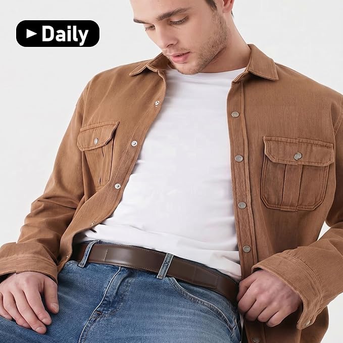 SANSTHS Mechanic Buckless Belts for Men, No Scratch Leather Work Belt Hook & Loop Tsa Belt for Technician Travel Gifts