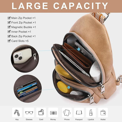 CLUCI Small Sling Bag for Women, Vegan Leather Fanny Pack Crossbody Bags for Women, Chest Bag With Guitar Strap