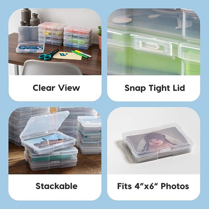 IRIS USA 4" x 6" |Made in USA| 10-Pack Photo Storage Box Organizer Containers for Pictures, Tasks, Stickers, Ephemera, & Flashcards - Clear