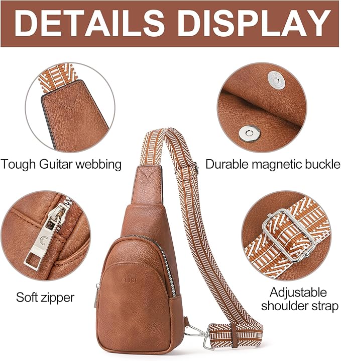 CLUCI Small Sling Bag for Women, Vegan Leather Fanny Pack Crossbody Bags for Women, Chest Bag With Guitar Strap