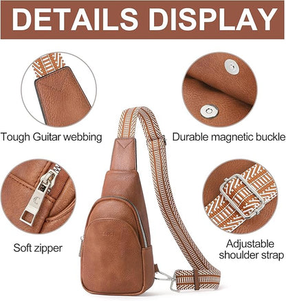 CLUCI Small Sling Bag for Women, Vegan Leather Fanny Pack Crossbody Bags for Women, Chest Bag With Guitar Strap