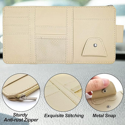 Keedolla Car Sun Visor Organizer Auto Interior Accessories Pocket Organizer, Sunglasses Holder Car Truck Visor Storage Pouch for Cards, Pens and Document - Beige