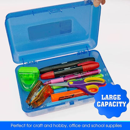 BAZIC Products Plastic Pencil Case Utility Storage Box, Glitter Bright Color, Multi Purpose Organizer for Pens Pencils, 4-Pack