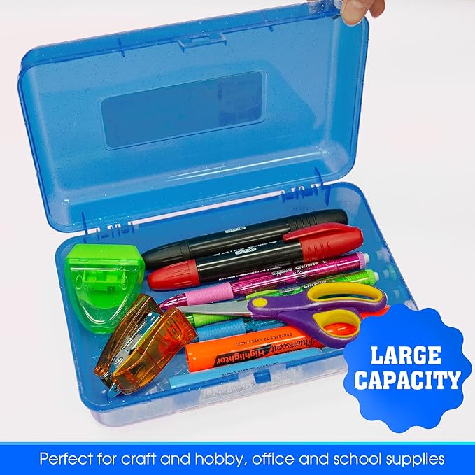 BAZIC PRODUCTS Plastic Pencil Case, Ruler Length Utility Storage Box, Multi Purpose Organizer & Supply Holder, Transparent Box Design, Assorted Color, Ideal for School, Office & Craft Use, 24-Pack
