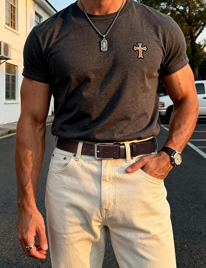 Men's Genuine Leather Belt - 1.5 Inch Casual & Work Belt with Metal Buckle