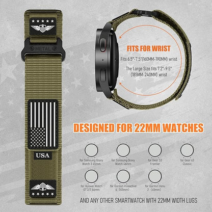 22mm Band Compatible with Samsung Galaxy Watch 3 Band 45mm/Galaxy Watch 46mm/Gear S3 Frontier/Classic for Men,Rugged Fabric Nylon Strap for Garmin Venu 3 2/Vivoactive 4/Forerunner 265/255,S
