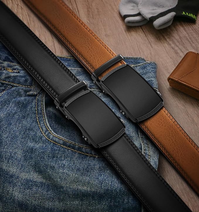 BULLIANT Men Belts 2 Pack,Ratchet Sliding Belt Adjustable For Gift Mens Dress Casual 1 3/8",Cut for Fit