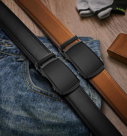 BULLIANT Men Belts 2 Pack,Ratchet Sliding Belt Adjustable For Gift Mens Dress Casual 1 3/8",Cut for Fit