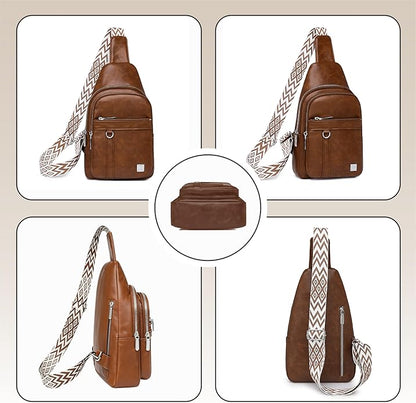 Sling Bag Set, PU Leather Sling Bag, Multi-Zipper Design for Travel, Outdoors, Valentine’s Day Gifts