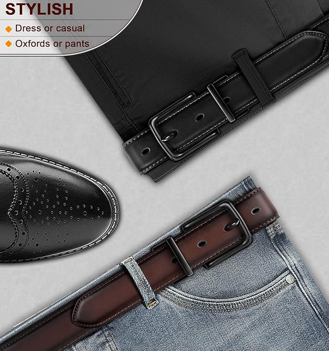 BULLIANT Men's Belt,Reversible Belt Adjustable For Gift Men 1.25”-Cut For Fit-2 Sides in 1 Belt(Not 2)