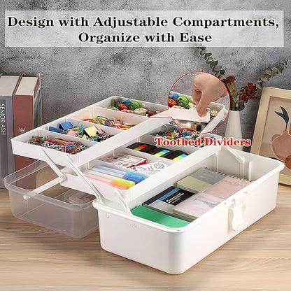 Tackle Box, 16-Inch Extra Large Art Storage Box with 3-Layer Folding Trays, Multipurpose Craft Organizers and Storage w/ Adjustable Dividers, Portable Tool Box for Sewing Supplies,Medicine &Cosmetics