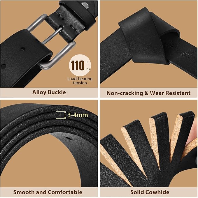 Men's Leather Belt Full Grain Leather Belts for Men Handmade Real Solid Top-Grain Leather Heavy-Duty Work Belt Gifts