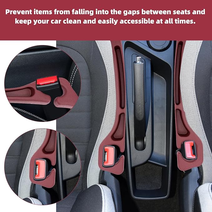 Penitue 2pcs Car Seat Gap Filler, No Drop Guard Universal Gap Organizer Between Seat and Console Prevents Phone Keys Cards Falling (Red)