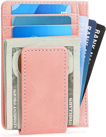 Magnetic Closure Slim Wallet for Men Leather RFID Blocking Minimalist Front Pocket Money Clip Wallet Credit Card Holder
