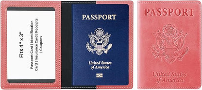 Ciana Passport Holder for Travel – PU Leather Passport Cover and Card Holder for Men & Women – Slim Passport Holder with Card Protector Slot, Travel Must Haves (Pink)