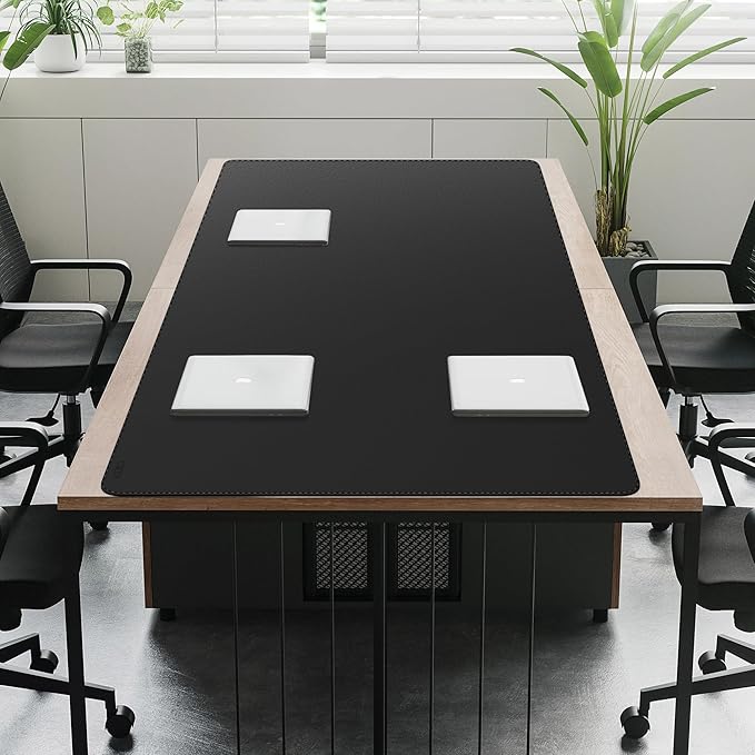 Cacoy 78.7"x31.5" XXL PU Leather Desk Mat, Waterproof Meeting Desk Pad Protector, Large Gaming Computer Mouse Pad, Extended Office Desk Decor, Desktop Cover Mat Conference Table Pads (Black)