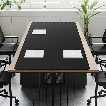 Cacoy 78.7"x31.5" XXL PU Leather Desk Mat, Waterproof Meeting Desk Pad Protector, Large Gaming Computer Mouse Pad, Extended Office Desk Decor, Desktop Cover Mat Conference Table Pads (Black)