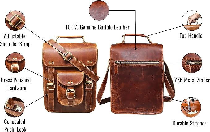 jaald Genuine Leather Messenger Bag Vintage Laptop Crossbody Bag Satchel Man Purse Shoulder Bag for man woman office bag