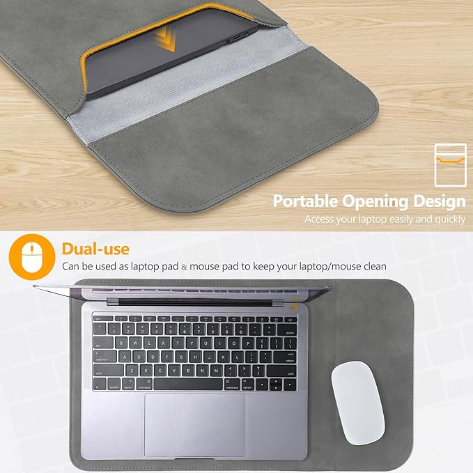 HYZUO 15-16 Inch Laptop Sleeve for MacBook Pro 16 M5/M4/M3/M2/M1 Pro/Max A3428 A3429 A3403 A3186 2026-2019, MacBook Pro 15 2015-2012, XPS 15, Faux Suede Leather Case with Accessory Bag, Dark Gray