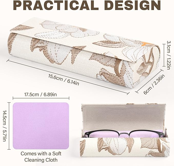 PU Leather Hard Shell Glasses Case, Floral Design Metal Frame, Portable Eyeglass Cases with Cleaning Cloth