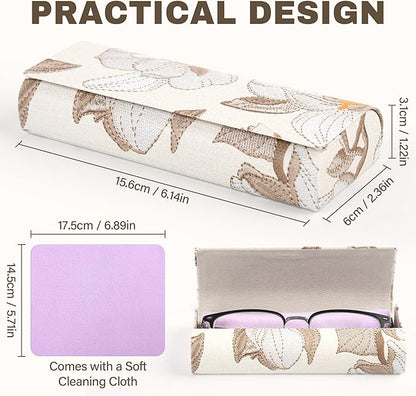 PU Leather Hard Shell Glasses Case, Floral Design Metal Frame, Portable Eyeglass Cases with Cleaning Cloth