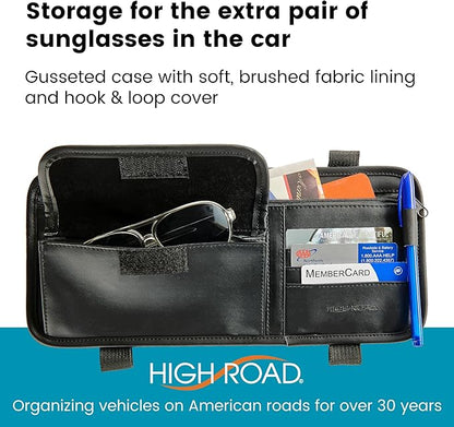 High Road Sun Visor Organizer with Sunglass Holder for Car - Faux Leather Glasses Holder for Car or Truck with Card Pockets and Zippered Compartment for Documents and Receipts