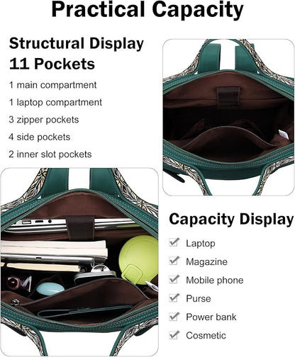 FADEON Leather Laptop Backpack for Women, Designer Ladies Work Travel Computer Backpack with Laptop Compartment Suede Green